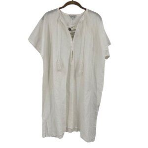 Emerson Fry India Collection White Tasseled OS  Organic Linen Caftan NWT See Des